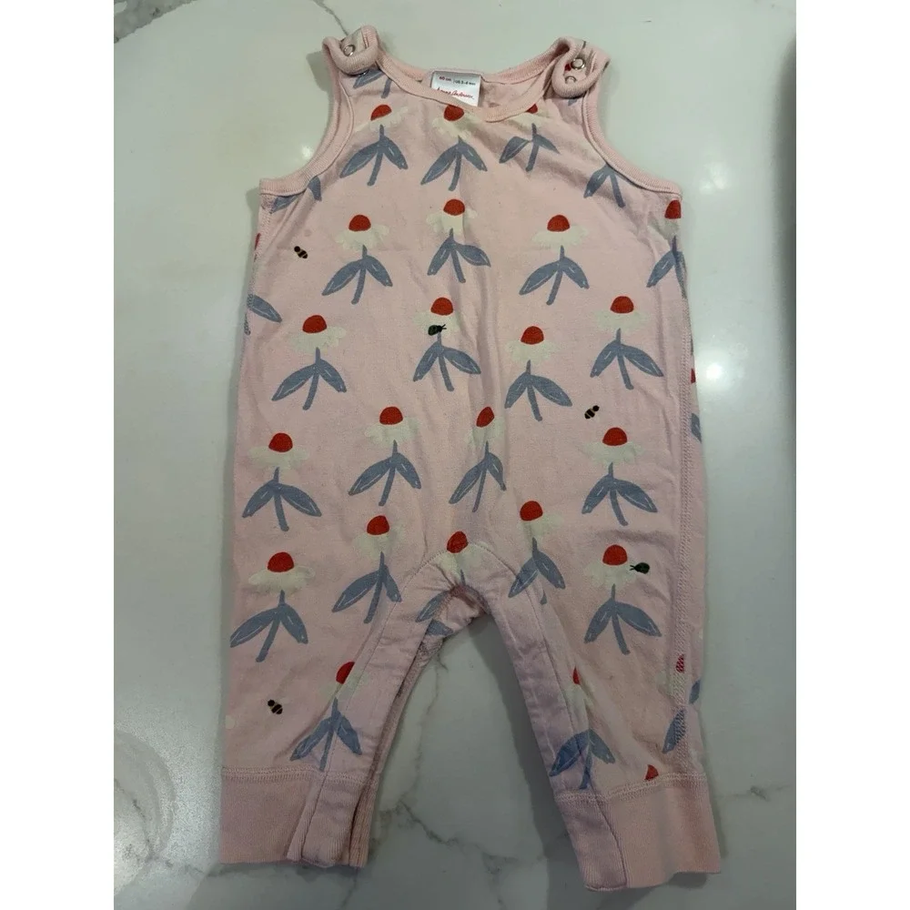 Hanna Andersson Lot Of 2 One Piece Pajama Dungarees 3-6 Months Sheep Daisies